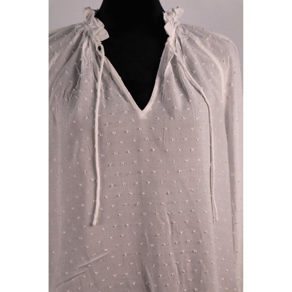 Expr White Peasant-Style Long-Sleeve Blouse Ruffle Neck size XS - Picture 3 of 9